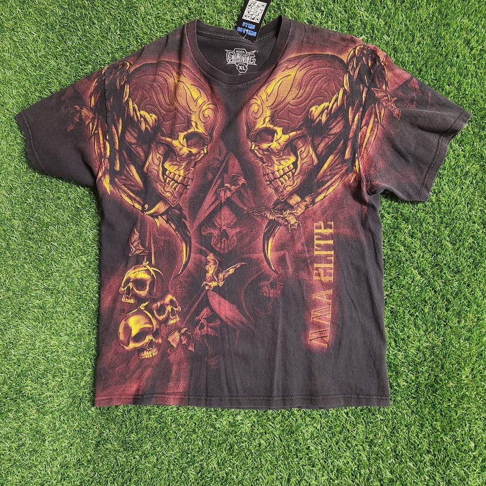 Vintage Y2K MMA Elite Grim Reaper Bat UFC Fighting T-Shirt Tapout